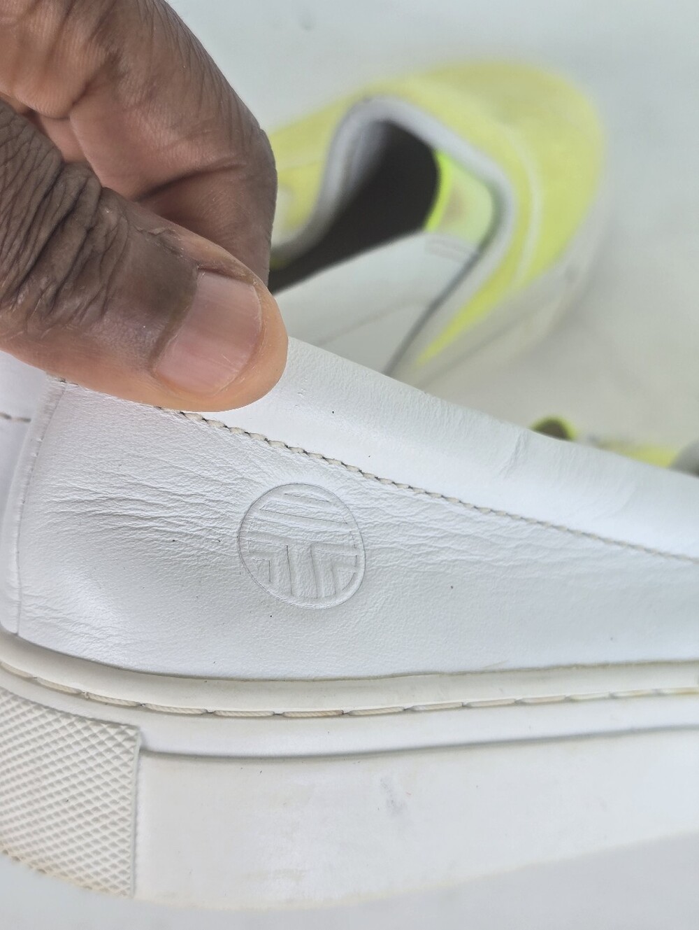 Tory Sport Yellow Tennis Ball Slip On Sneakers Loafers White Leather Sz 6.5M - Picture 7 of 15